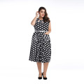 Hot selling fat size women party dress black and white dots off shoulder dress plus size dress